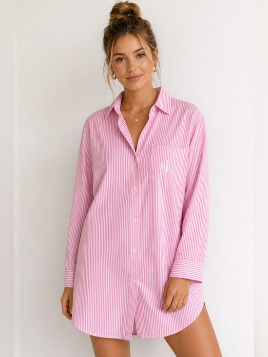 Lauren Ralph Lauren Dresses & Skirts - Lauren Ralph Lauren Pink White Stripe Logo Button Up Tunic Shirt Dress Large